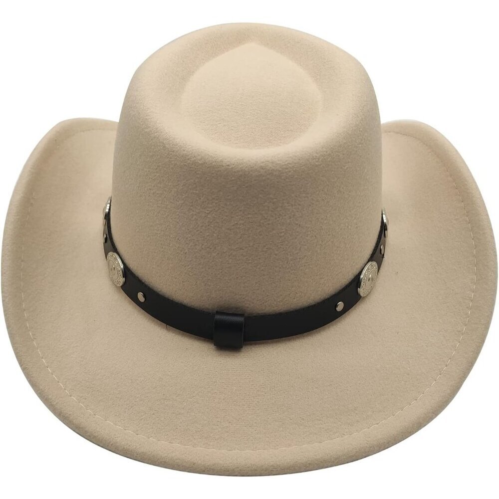 Unisex Beige Western with Braided Band Buckle Classic Fedora Cowboy Felt Hat - Picture 3 of 6